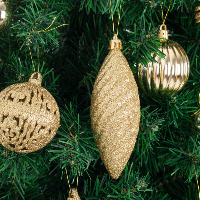 Ogrmar 119ct Christmas Tree Ball Ornaments Set Assorted Shapes and Sizes Shatterproof Hanging Decoration with Hand-held Gift Package for Christmas Tree Holiday Wedding Party (Golden) - Image 3